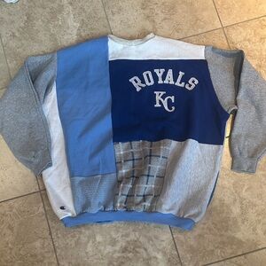 Kansas City KC Royals Baseball custom Blue and Gray Patchwork Sweatshirt L XL